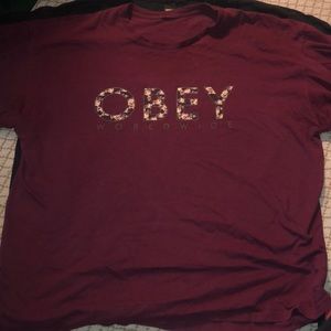 Maroon and Flower Obey Shirt